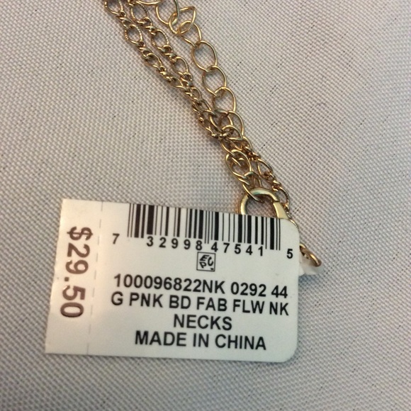 INC NWT Long Gold Beaded Blush Floral Necklace Set - Picture 7 of 9